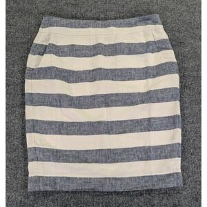 Max 'n Chester Blue White Striped Linen Cotton Pencil Skirt Pockets Size 2 NWT